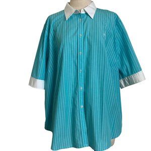 Lauren Ralph Lauren Womens Light Blue with White Striped Cotton 3/4 Sleeve Blous